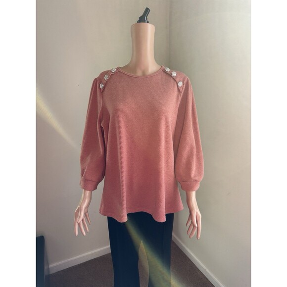 Cure sweater with rhinestones salmon XL Top 3/4 Length Sleeves Top Cute! - Picture 1 of 5